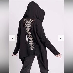 🔮🌙🖤 Midnight Hour Skeleton Spine Lace Hooded Goth Cardigan XL Oversized 🖤🌙🔮